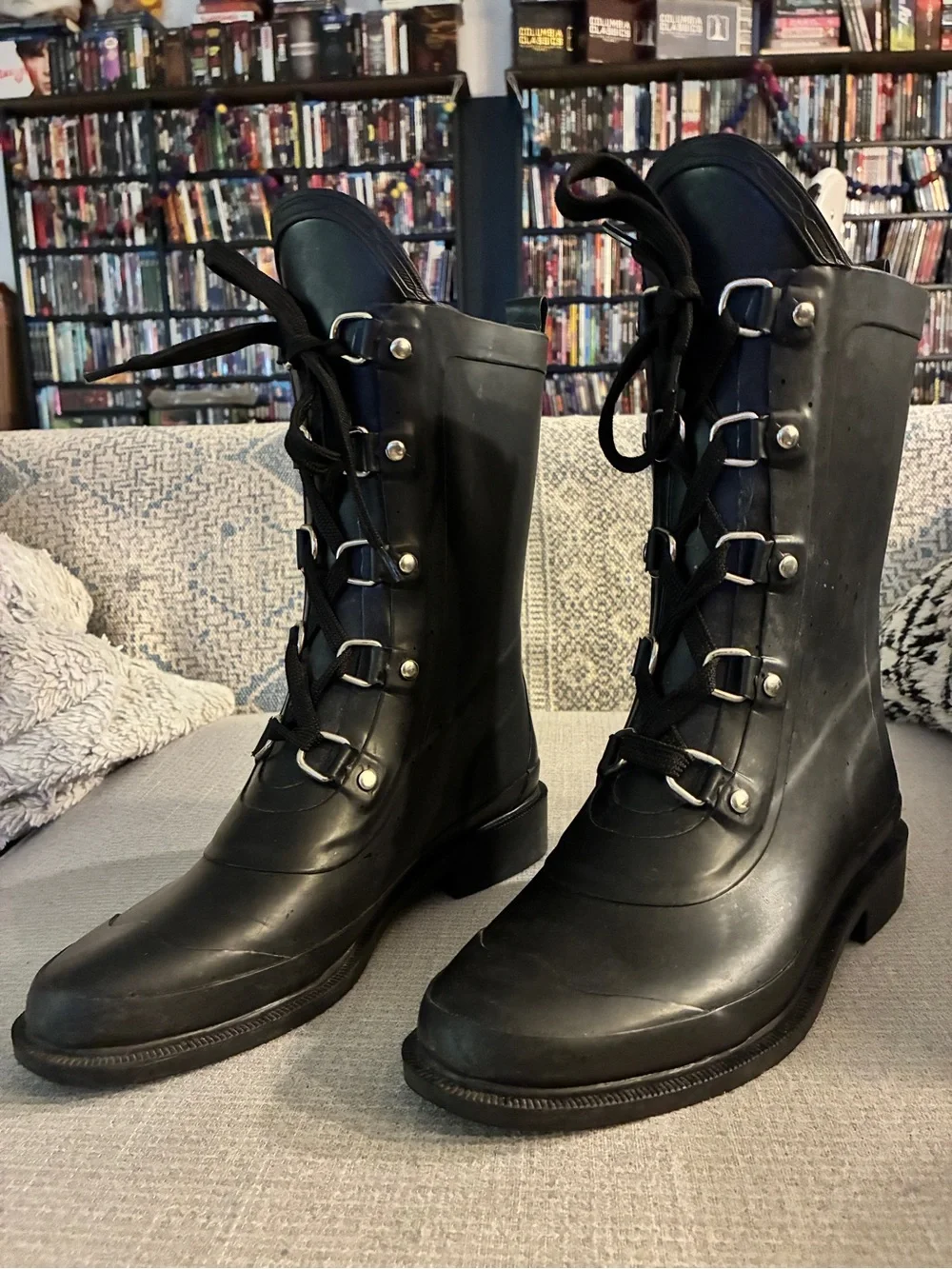 Capelli New York Black Lace-Up Rain Boots Size 8